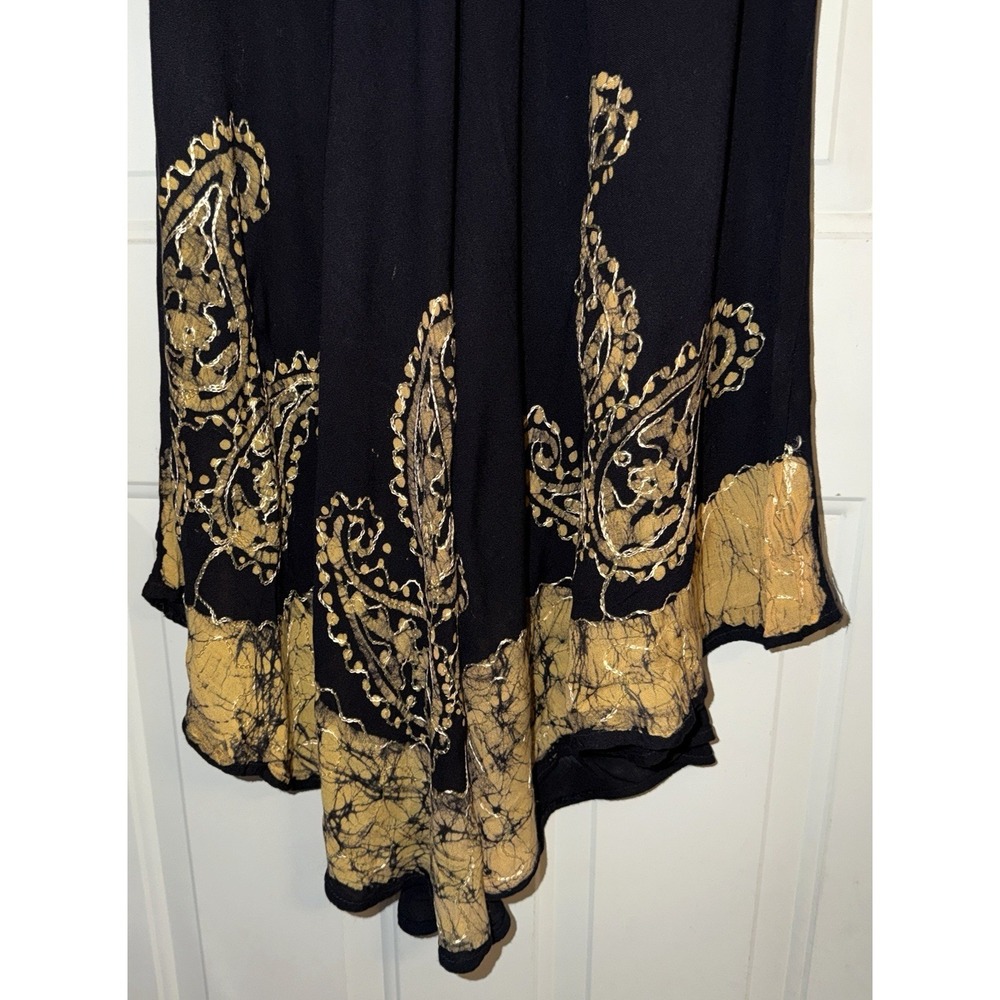 ANJLI Black Gold Batik Paisley Tunic Dress Womens Medium Boho Sleeveless Flowy - Picture 4 of 11